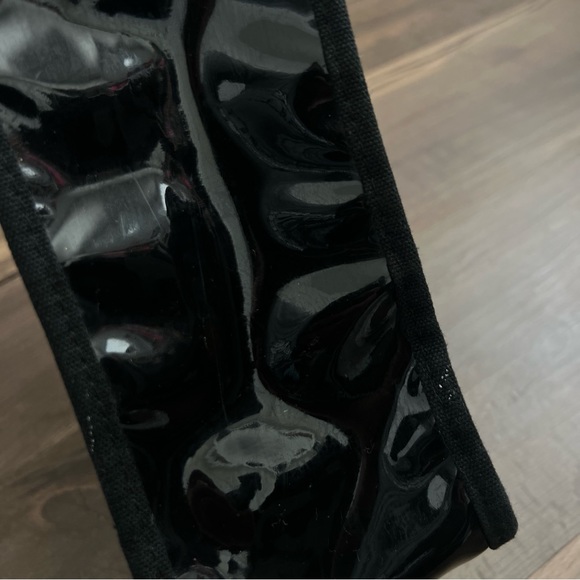 Vintage Neiman Marcus Black Canvas Patent Leather Double Handle Tote Bag - Picture 4 of 12